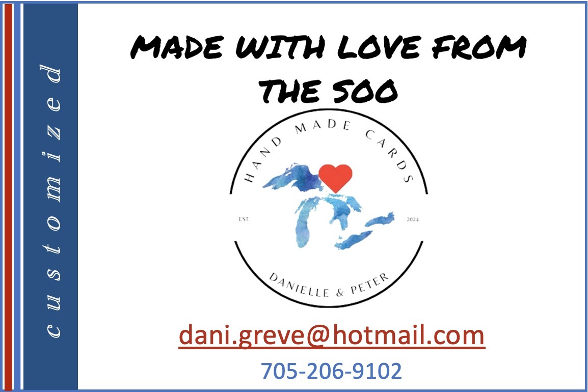 Made With Love From The Soo Business Card shows the Great Lakes as its focal point